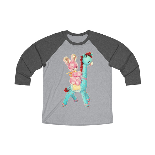 Kitschy Cute Bunny and Giraffe Raglan Tee