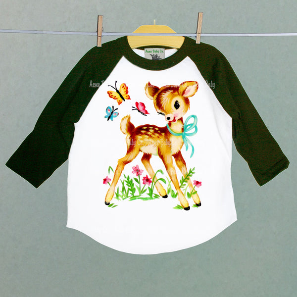 Deer with Butterflies Retro Baseball Children's Raglan Shirt