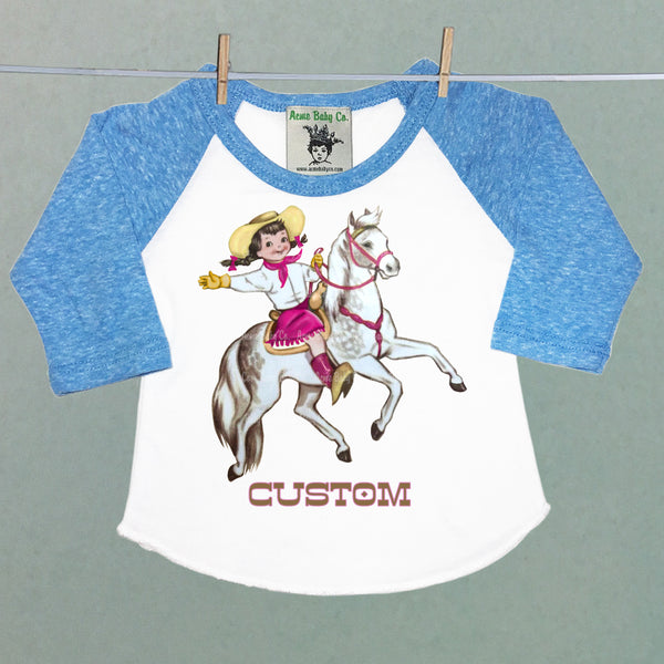Custom Cowgirl & Horse Raglan Baseball Shirt
