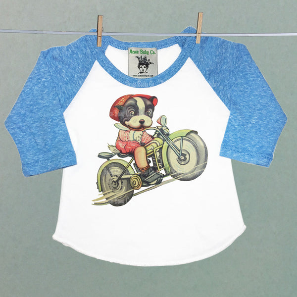 Motorcycle Boston Terrier Children's Raglan Shirt