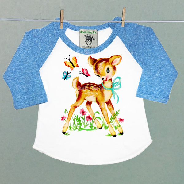Deer with Butterflies Retro Baseball Children's Raglan Shirt