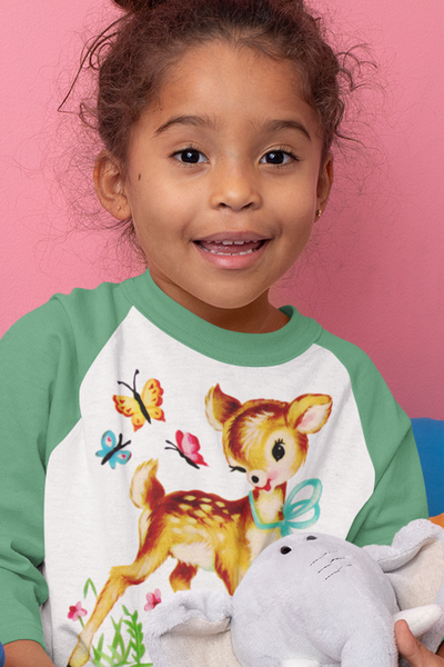 Deer with Butterflies Retro Baseball Children's Raglan Shirt