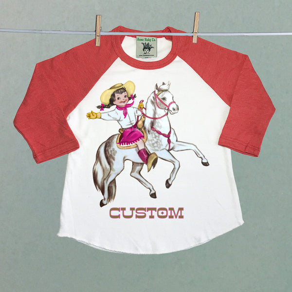 Custom Cowgirl & Horse Raglan Baseball Shirt