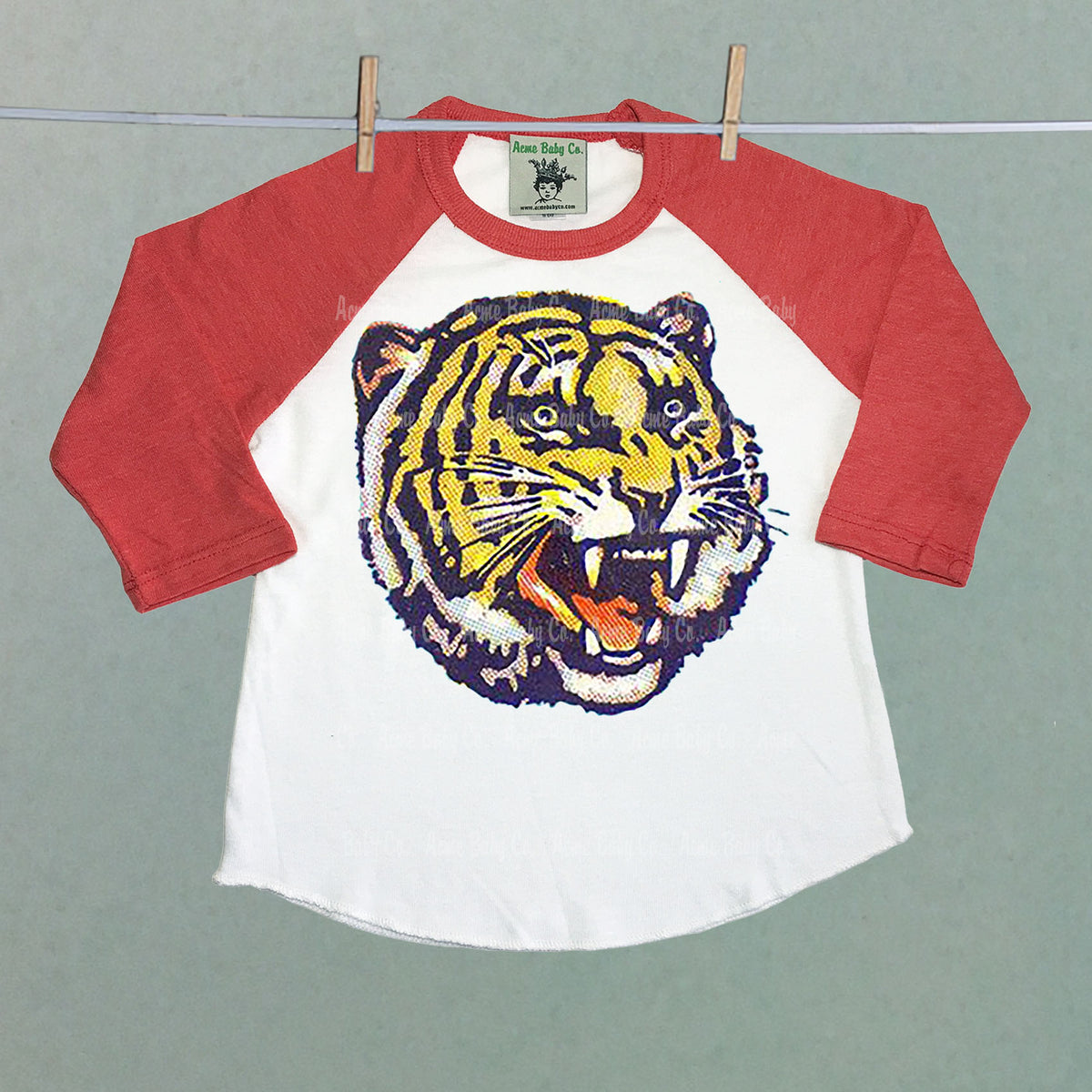 Siberian-Tiger print 3/4 sleeve raglan shirt 
