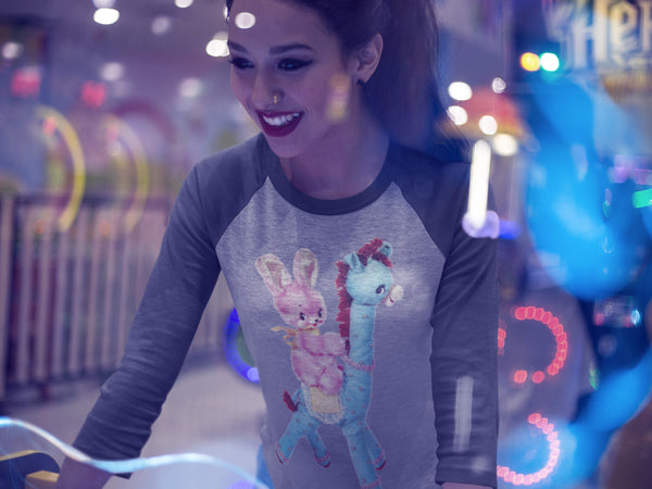 Kitschy Cute Bunny and Giraffe Raglan Tee