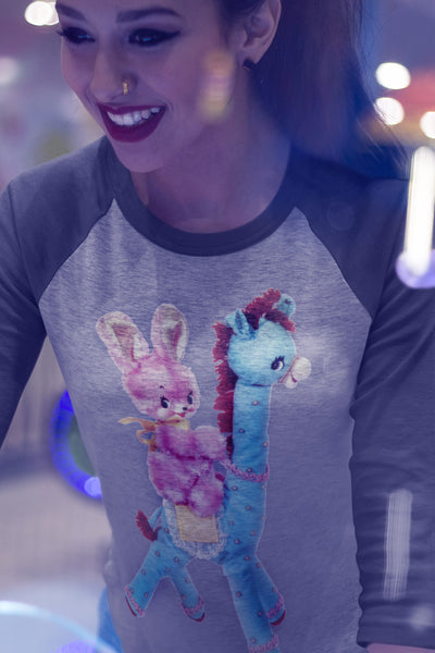 Kitschy Cute Bunny and Giraffe Raglan Tee