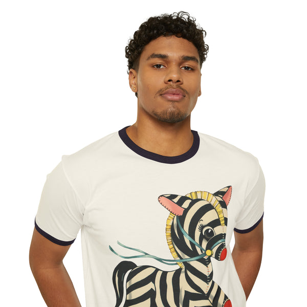 Kitschy Cute Zebra Unisex Cotton Ringer T-Shirt