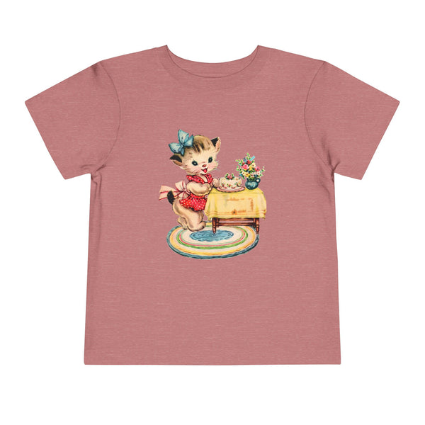 Retro Baking Kitty Cat Toddler Short Sleeve Tee.