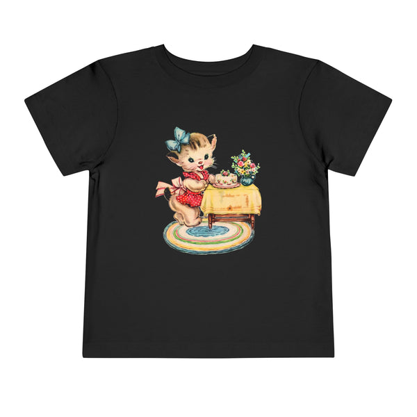 Retro Baking Kitty Cat Toddler Short Sleeve Tee.