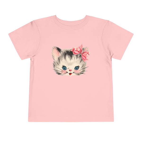 Kitschy Cute Kitty with Bow Toddler Short Sleeve Tee