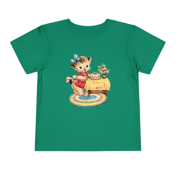 Retro Baking Kitty Cat Toddler Short Sleeve Tee.