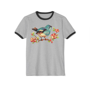 Bluebird on Cherry Blossom Cotton Ringer T-Shirt