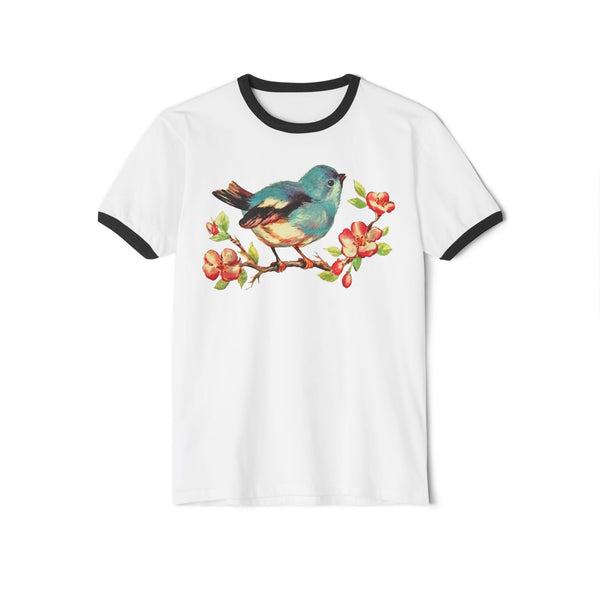 Bluebird on Cherry Blossom Cotton Ringer T-Shirt