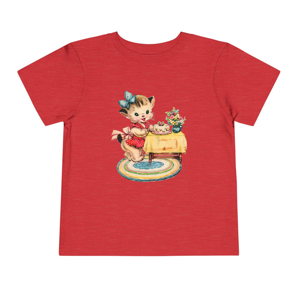 Retro Baking Kitty Cat Toddler Short Sleeve Tee.