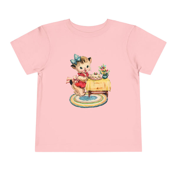 Retro Baking Kitty Cat Toddler Short Sleeve Tee.