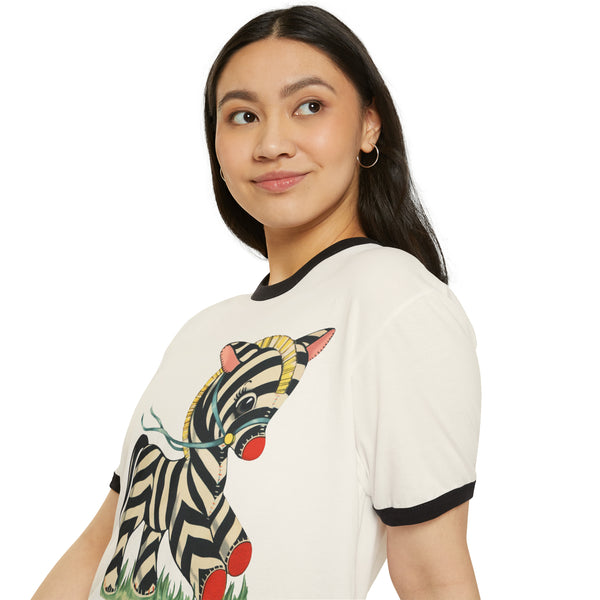 Kitschy Cute Zebra Unisex Cotton Ringer T-Shirt