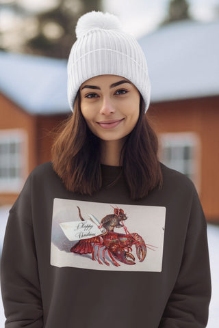 Lobster & Mouse Christmas Unisex Sweatshirt. Victorian Graphic.