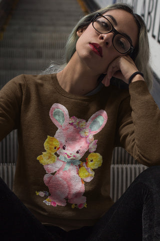 Kitschy Cute Pink Bunny Unisex Sweatshirt. Kitsch Fashion.