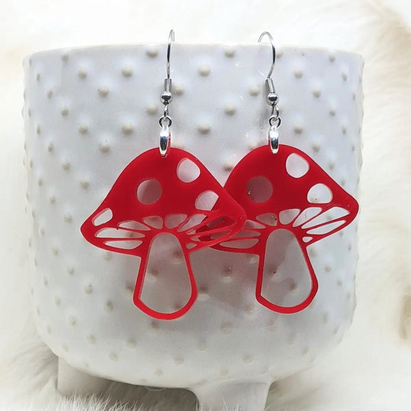 Red Acrylic Magic Mushroom Earrings