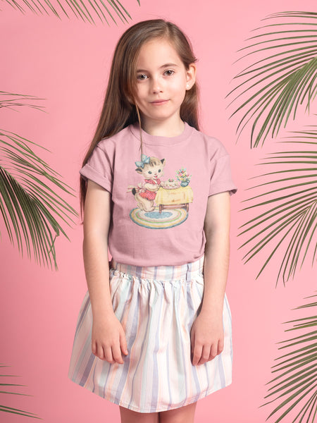 Retro Baking Kitty Cat Toddler Short Sleeve Tee.