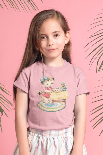 Retro Baking Kitty Cat Toddler Short Sleeve Tee.