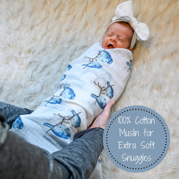 Bluebird of Happiness Baby Swaddle Blanket