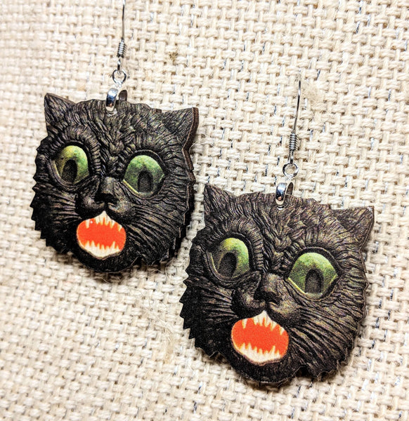 Creepy Black Cat Earrings