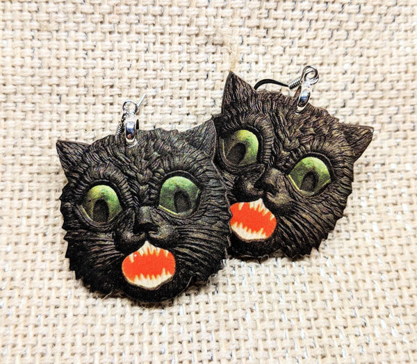 Creepy Black Cat Earrings
