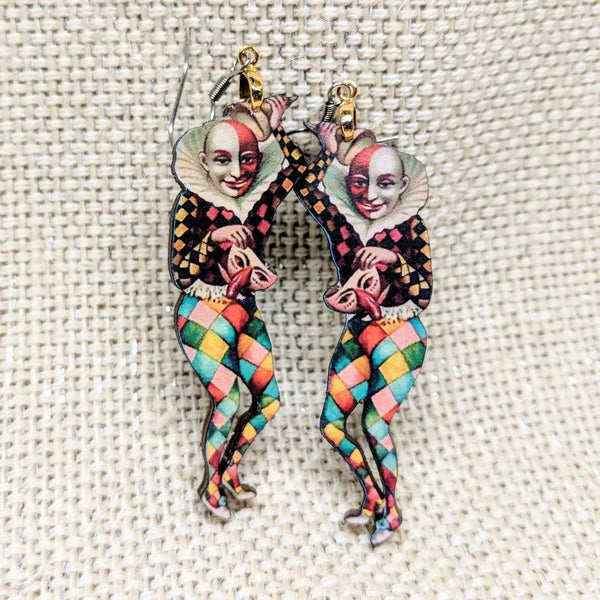Creepy Clown Jester Circus Earrings