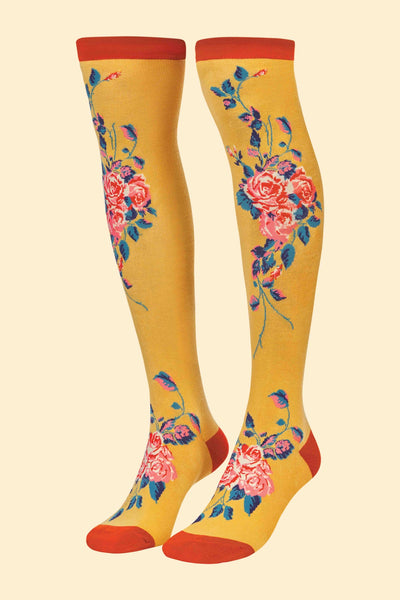 Floral Vines Long Socks - Mustard