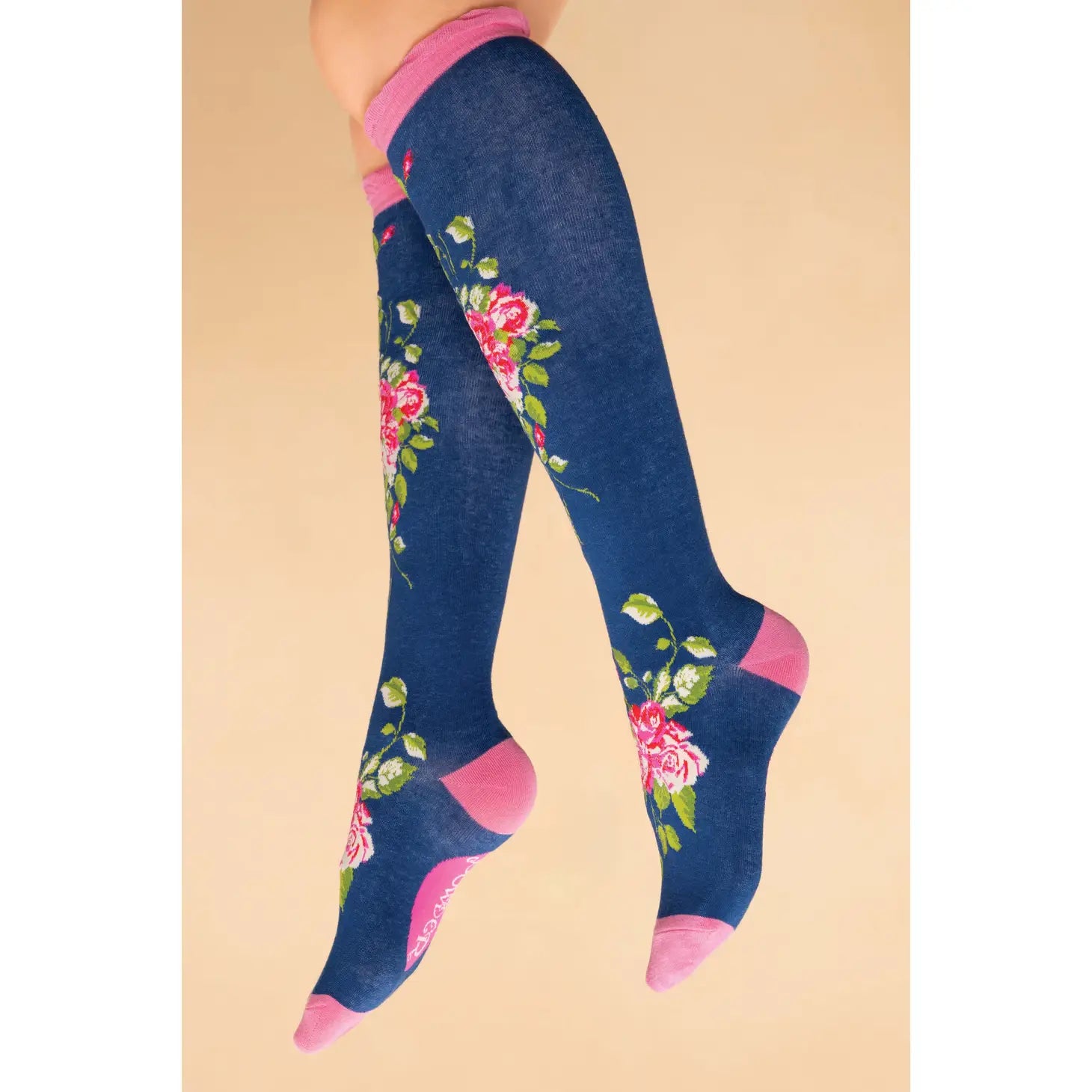 Floral Vines Long Socks - Navy