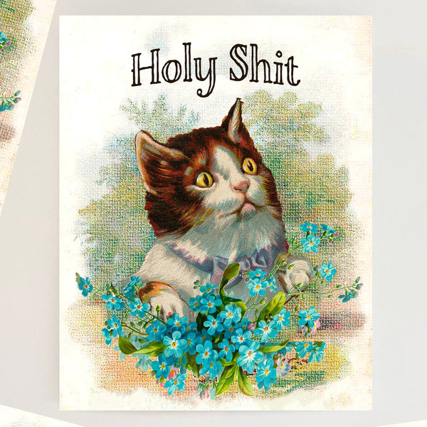 Kitty Cat Holy Shit Funny Card - Birthday Graduation Love