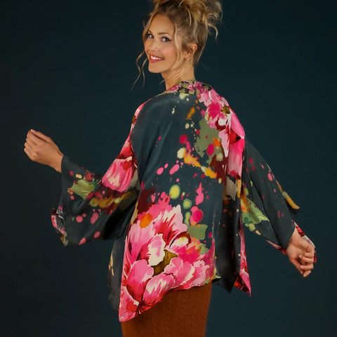 Luxe Painted Peony Kimono Jacket