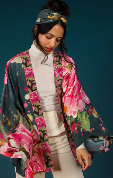 Luxe Painted Peony Kimono Jacket