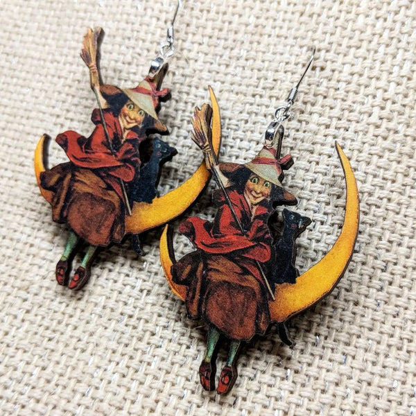 Witch and Crescent Moon Earrings