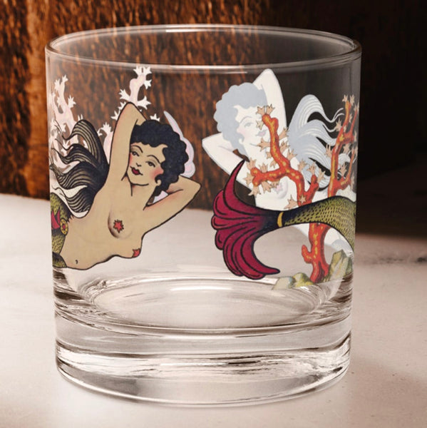 Tattoo Mermaid Old Fashioned Rocks Glass