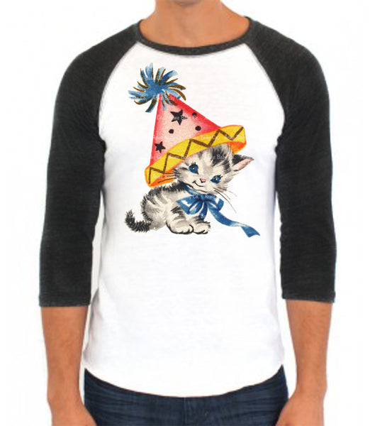 Party Kitty Adult Baseball Raglan