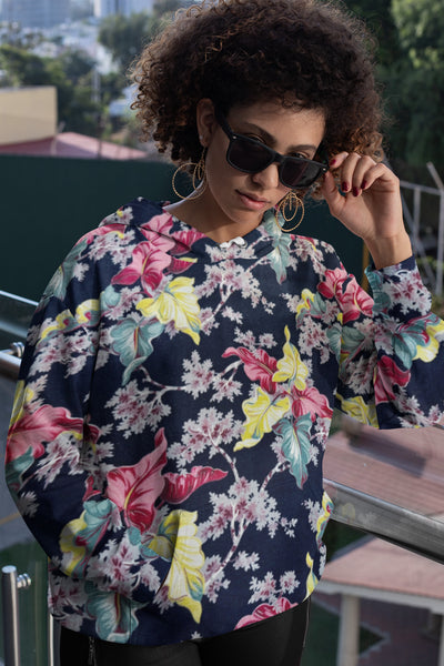 Beautiful Barkcloth Foliage Oversized Cotton Hoodie
