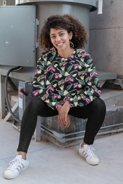 Begonias & Pagoda Flowers Oversized Cotton Hoodie