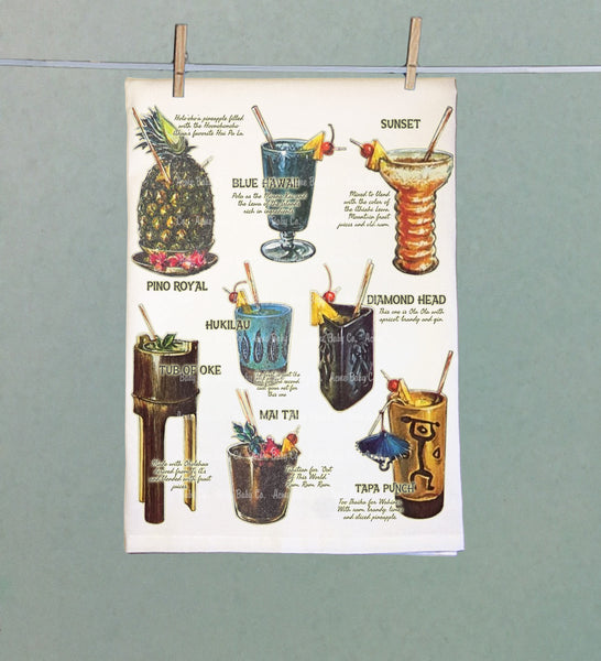 Tiki Bar Cocktails Organic Tea Towel - bold
