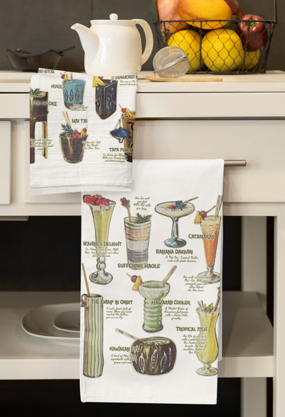 Tiki Bar Cocktails Organic Tea Towel - pastel