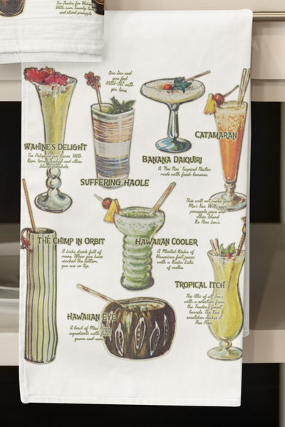 Tiki Bar Cocktails Organic Tea Towel - pastel