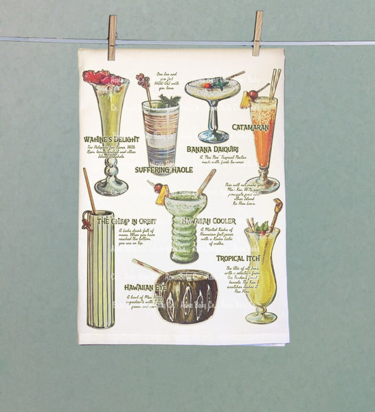Tiki Bar Cocktails Organic Tea Towel - pastel