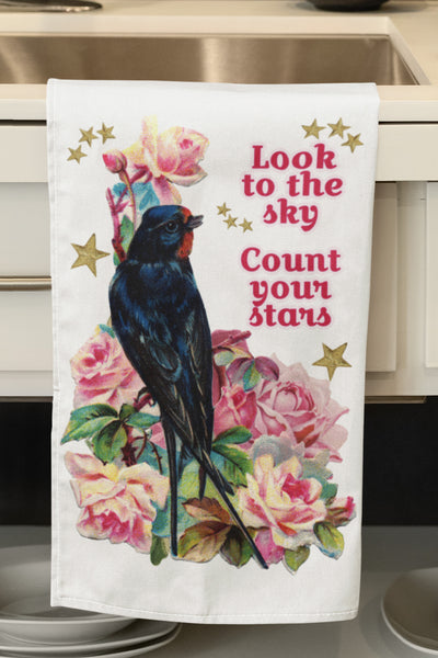Count Your Stars Bird Retro Organic Kitchen Towel
