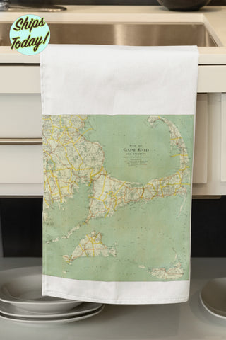 Cape Cod Map Retro Organic Kitchen Towel