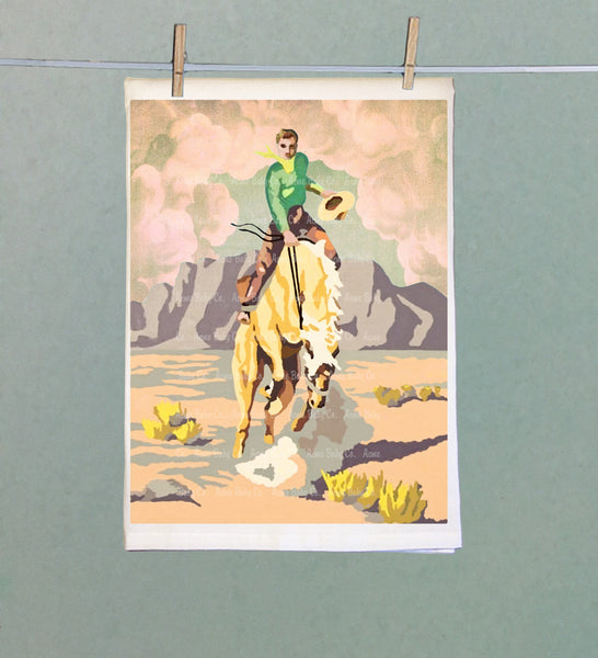 Golden Bronco Cowboy Organic Kitchen Tea Towel