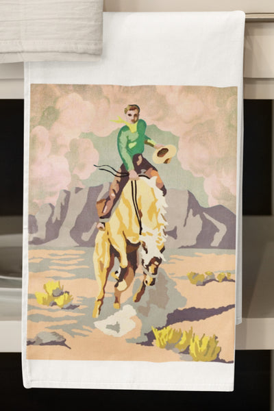 Golden Bronco Cowboy Organic Kitchen Tea Towel