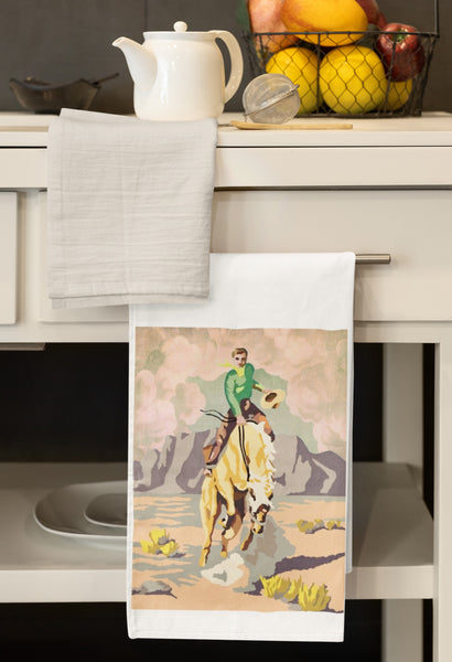 Golden Bronco Cowboy Organic Kitchen Tea Towel