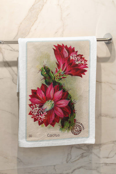 Red Flowering Cactus Organic Kitchen Tea Towel