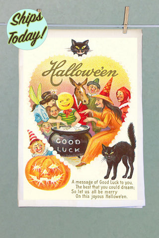 Good Luck Witch Halloween Organic Tea Towel